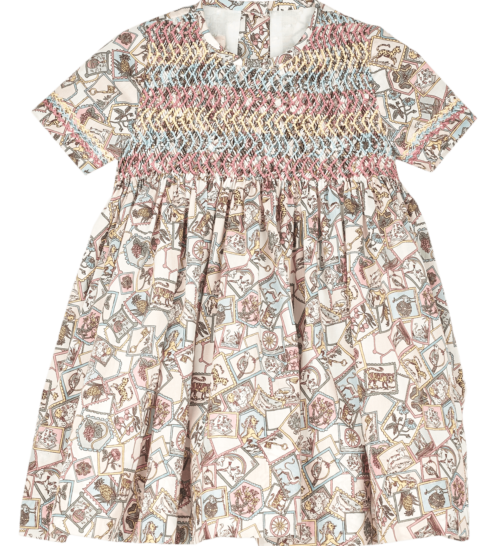 Jane baby girls' Liberty Safari Yellow Stamp smocked cotton dress