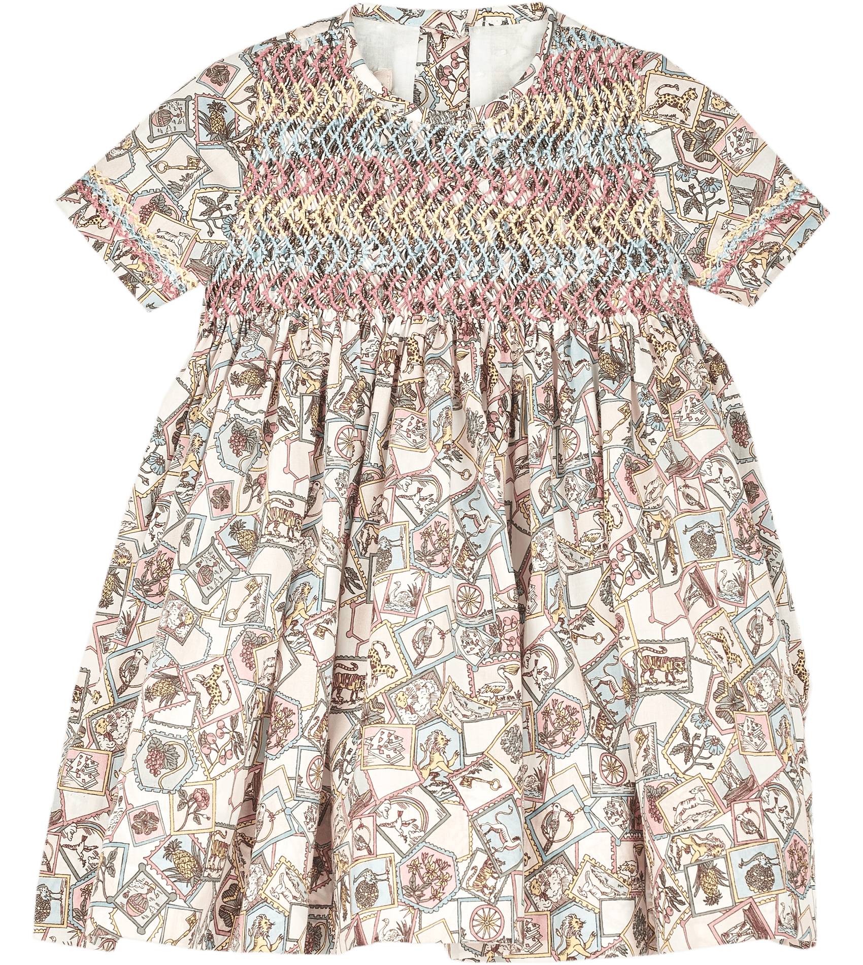 Jane baby girls' Liberty Safari Yellow Stamp smocked cotton dress