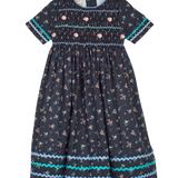 Girl - Alexia Hand Embroidered 100% Cotton Smocked Dress In Blooming Print