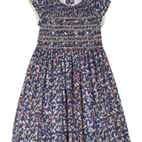 Girl - Rachel Hand Embroidered 100% Cotton Smocked Dress In Swimmer Print