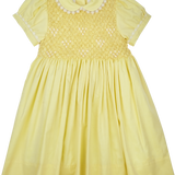 Girl - Lisa Hand Embroidered 100% Cotton Smocked Dress with Lace Floral Trimming