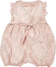 Baby Girl - Hand Embroidered 100% Cotton Romper With Ruffle Collar And Smocked Detail