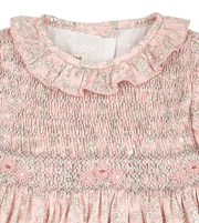 Baby Girl - Hand Embroidered 100% Cotton Romper With Ruffle Collar And Smocked Detail