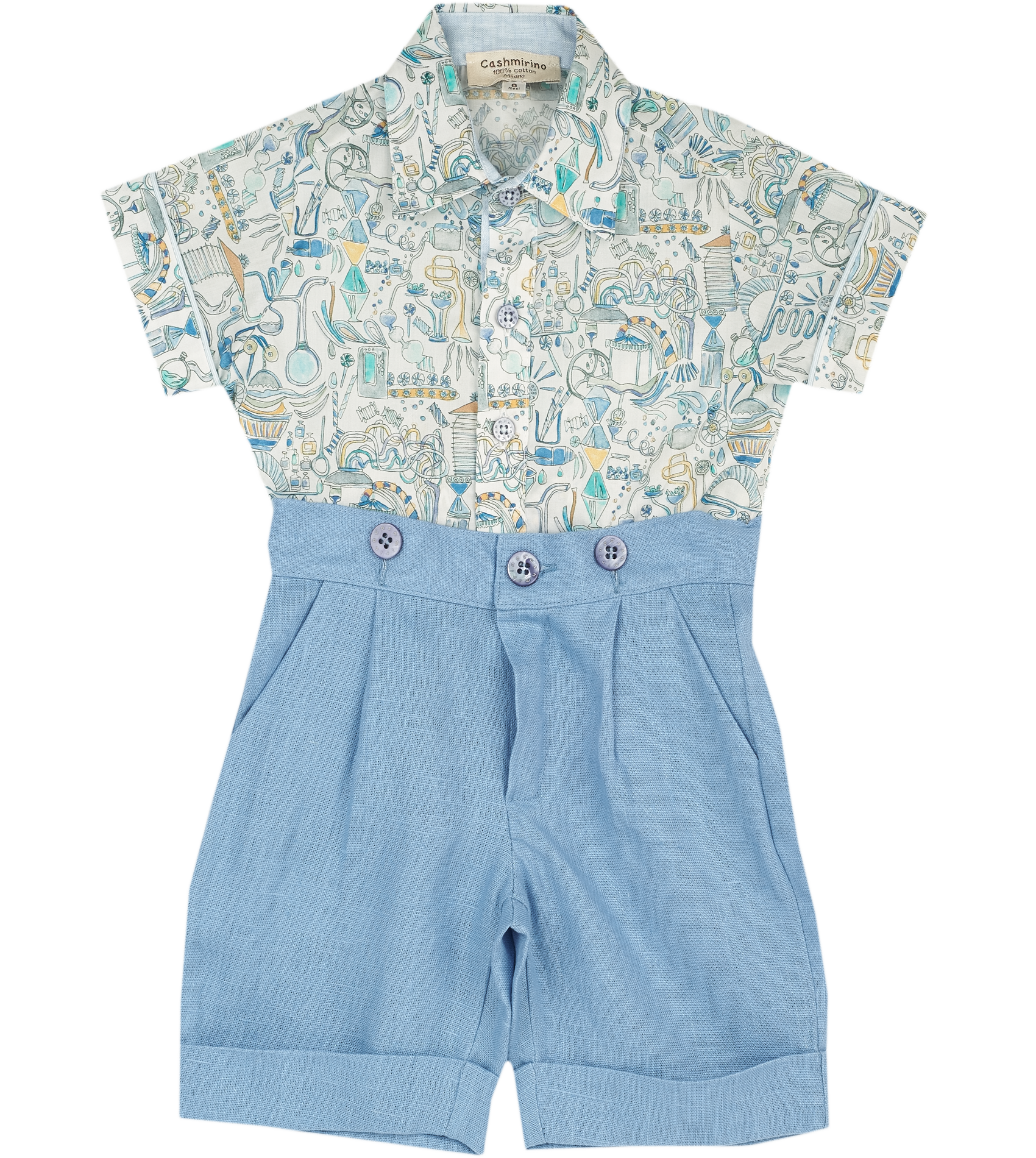 Baby Boy - Brian 100% Cotton Polo Shirt And Linen Bermuda Shorts Set