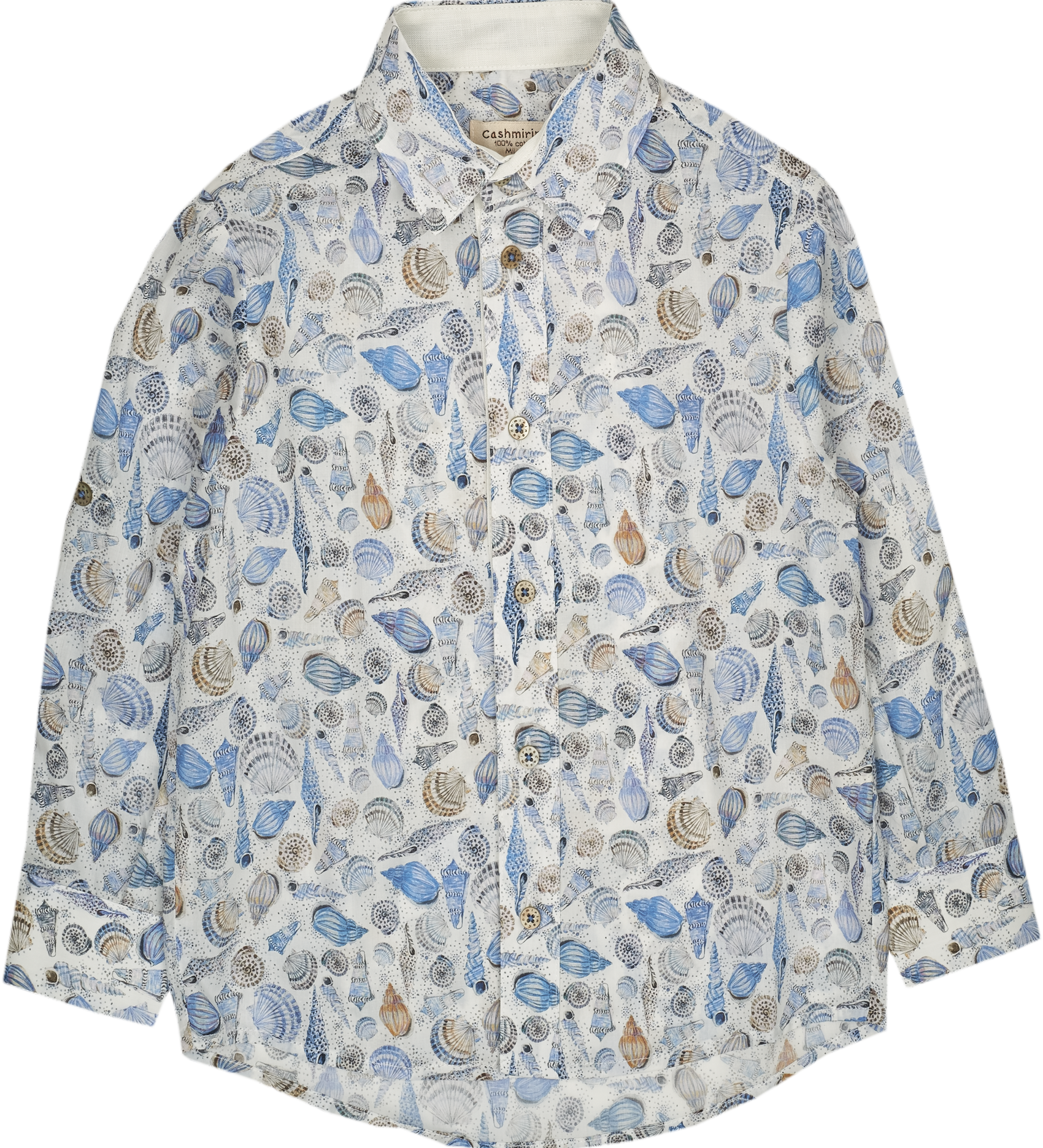 Boy - Oliver 100% Cotton Classic Collar Shirt With Sea Prints