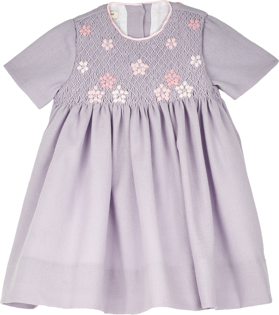 Baby Girl Edith Hand Embroidered 100 Wool Midi Dress With Smocked Panel
