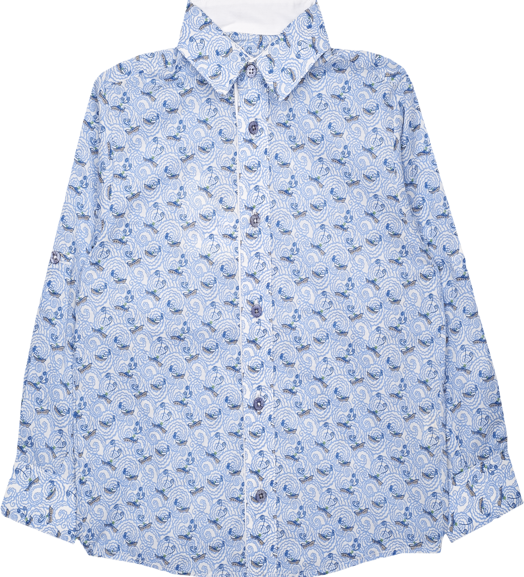 Boy - Oliver 100% Cotton Classic Collar Shirt With Sea Prints