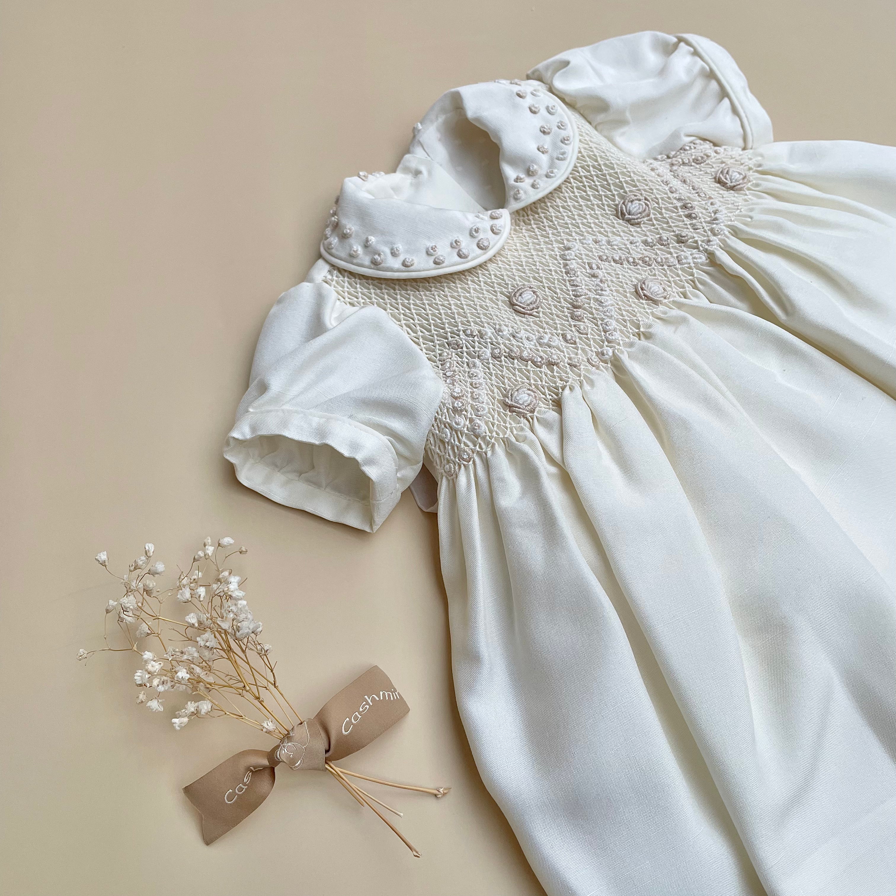 Baby Girl - Crystal Silk Hand Embroidered Smocked Dress