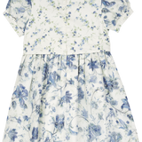 Girl -  Silk Floral Liberty Dress With Faux Belt And Puff Sleeves