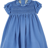 Baby Girl - Stella Hand Embroidered 100% Wool Dress with Smocked Panel