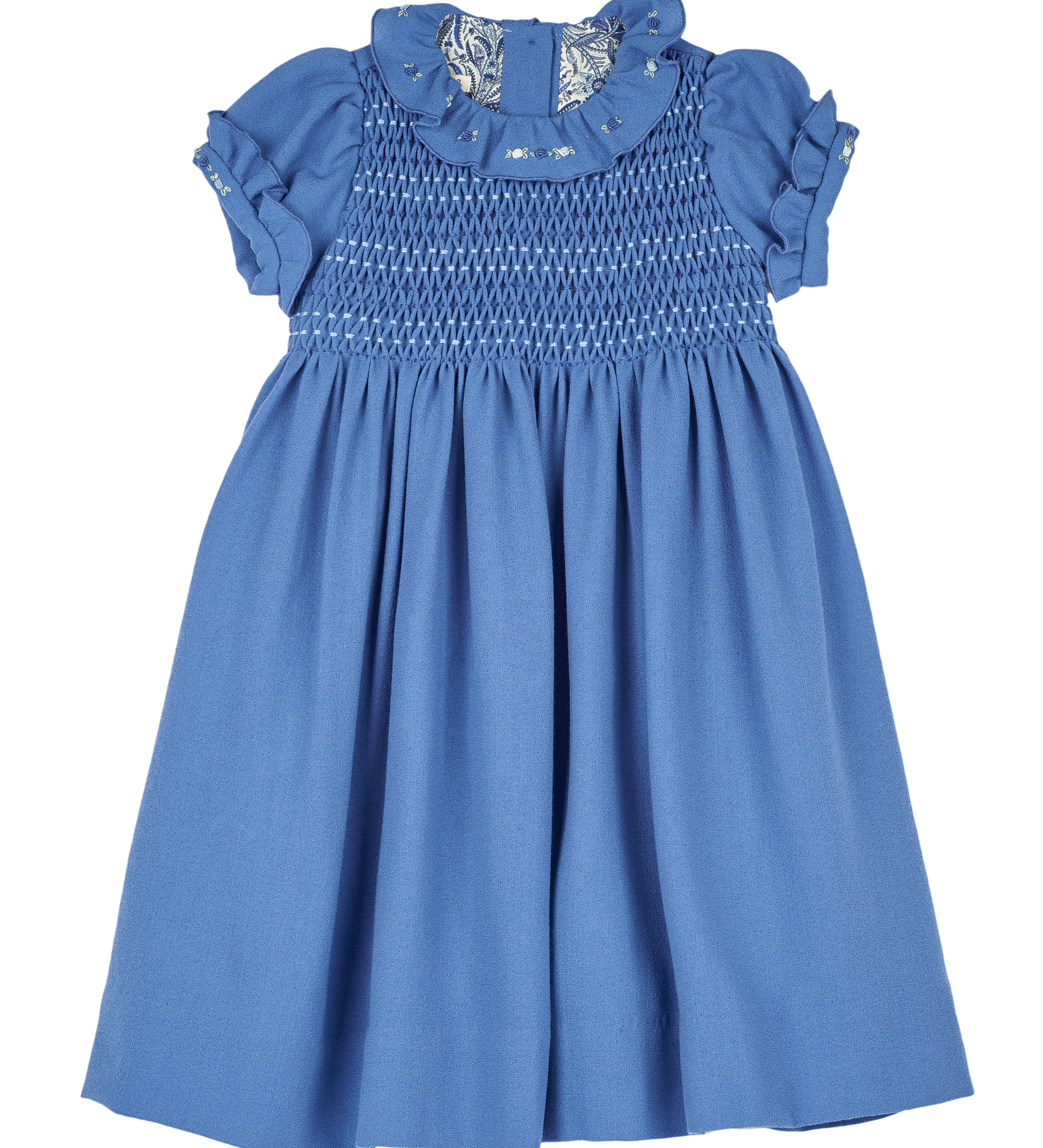Girl - Stella Hand Embroidered 100% Wool Dress with Smocked Panel