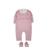 Baby Girl - 100% Cashmere Sleeveless Knit With Romper Floral Shrug Set