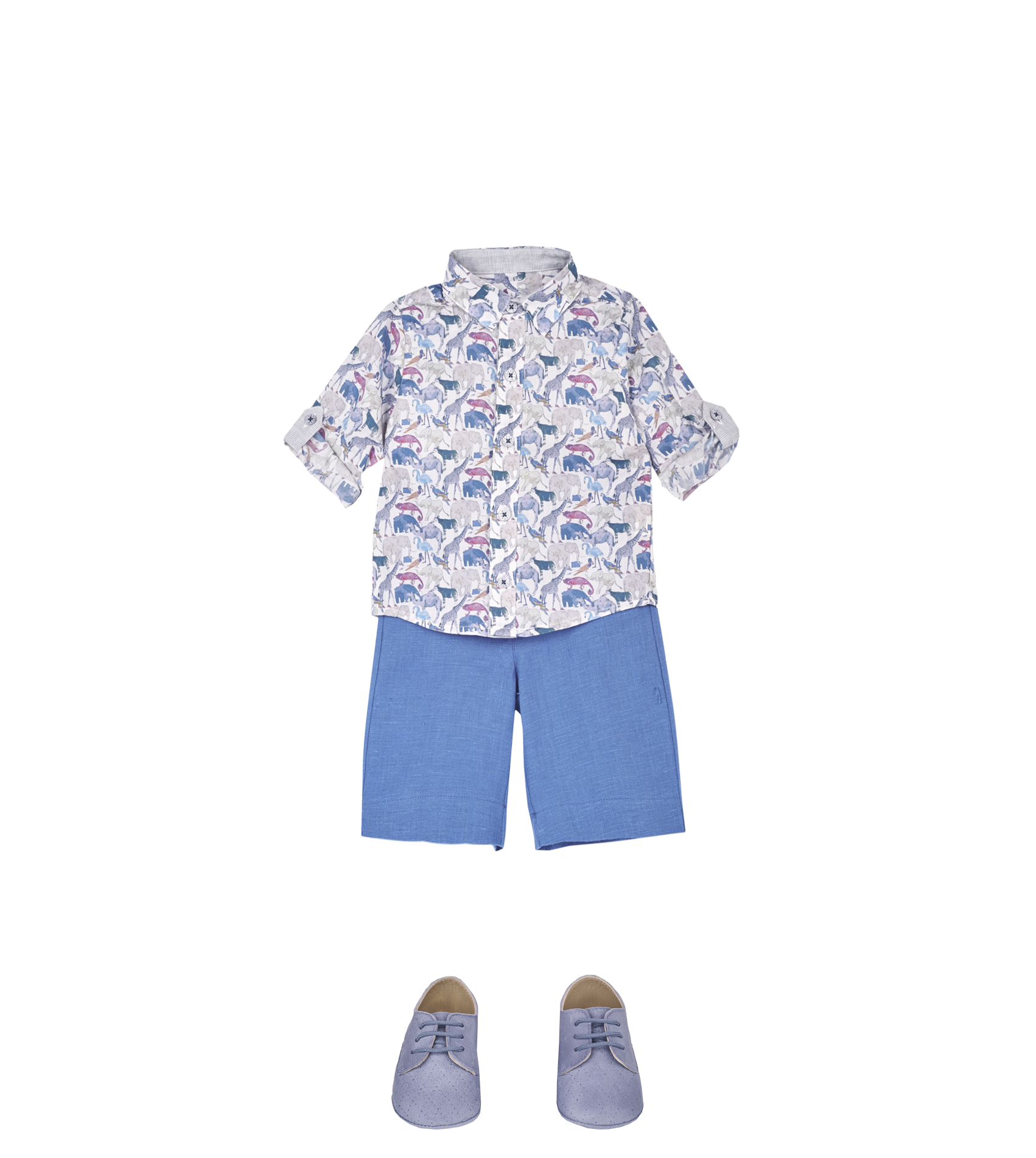 Baby Boy - Oliver 100% Cotton Classic Collar Shirt With Animal Prints