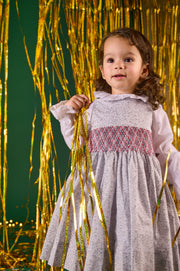 Girl - Cristina Hand Embroidered 100% Cotton Smocked Knee Length Dress