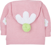 Baby Girl - Cotton Cardigan Hoodie With Flower Elbow Patches, Pudding Hood And Pom-Pom