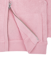 Baby Girl - Cotton Cardigan Hoodie With Flower Elbow Patches, Pudding Hood And Pom-Pom