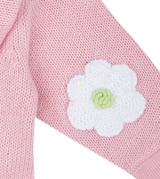 Baby Girl - Cotton Cardigan Hoodie With Flower Elbow Patches, Pudding Hood And Pom-Pom
