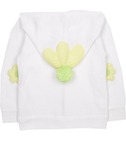 Baby Girl - Cotton Cardigan Hoodie With Flower Elbow Patches, Pudding Hood And Pom-Pom