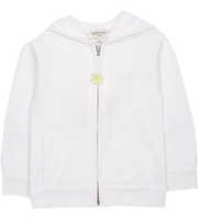 Baby Girl - Cotton Cardigan Hoodie With Flower Elbow Patches, Pudding Hood And Pom-Pom