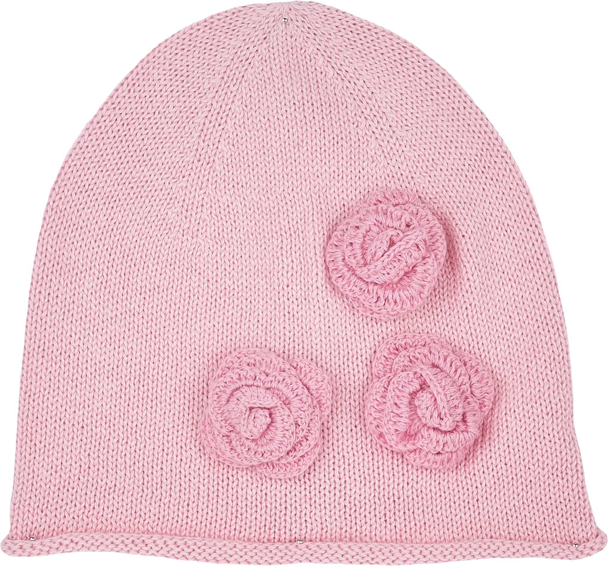 Girl - Cotton Hat With Hand-Embroidered Crochet Flower Trio
