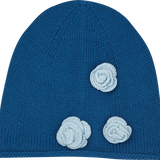 Baby Girl - Cotton Hat With Hand-Embroidered Crochet Flower Trio