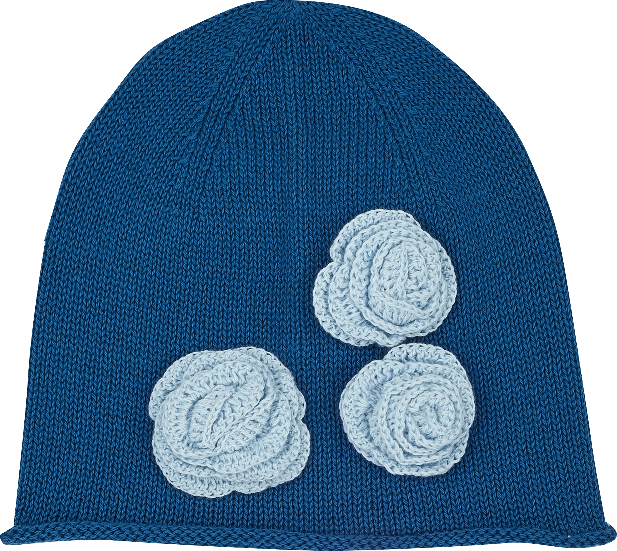 Girl - Cotton Hat With Hand-Embroidered Crochet Flower Trio