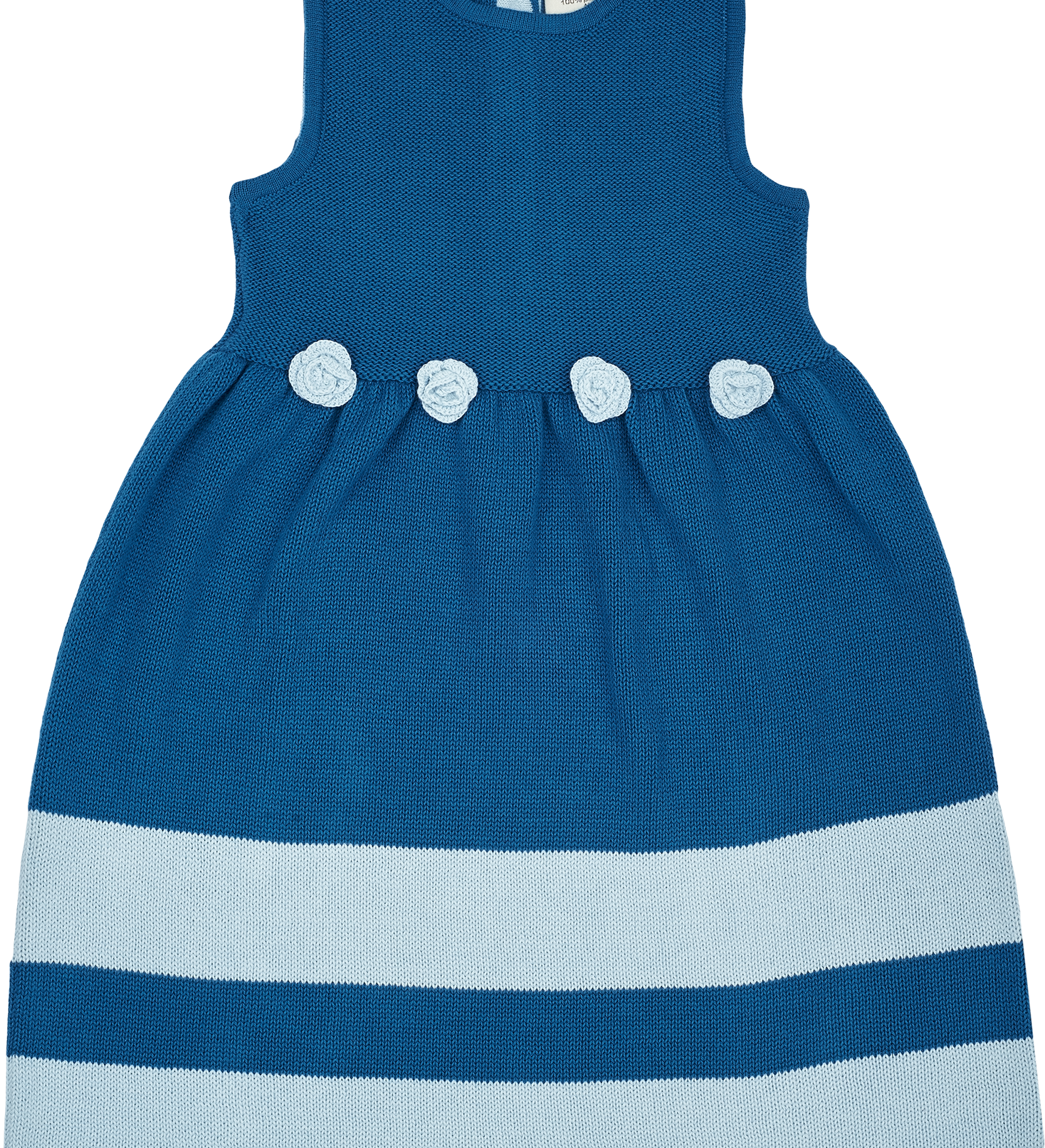 Girl - Isadora Cotton Sleeveless Dress with Stripe Border and Crochet Flowers