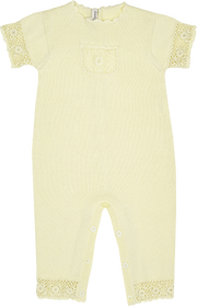 Baby Girl - Cotton Romper With Crochet Borders And Pocket