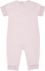 Baby Girl - Cotton Romper With Crochet Borders And Pocket