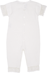 Baby Girl - Cotton Romper With Crochet Borders And Pocket