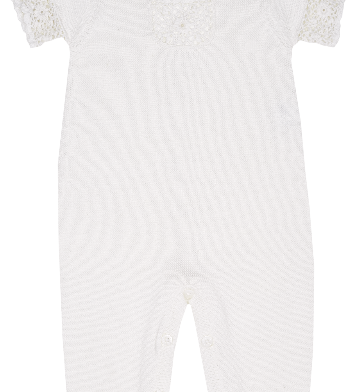 Baby Girl - Cotton Romper With Crochet Borders And Pocket