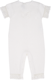 Baby Girl - Cotton Romper With Crochet Borders And Pocket
