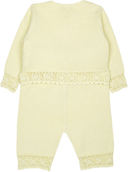 Baby Girl - Sandra 100% Cotton Round Neck Cardigan and Pull On Pants with Crochet Details Set