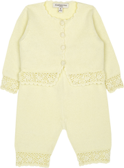 Baby Girl - Sandra 100% Cotton Round Neck Cardigan and Pull On Pants with Crochet Details Set