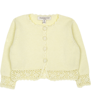 Baby Girl - Sandra 100% Cotton Round Neck Cardigan and Pull On Pants with Crochet Details Set