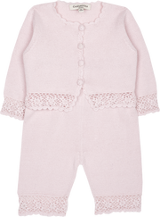 Baby Girl - Sandra 100% Cotton Round Neck Cardigan and Pull On Pants with Crochet Details Set
