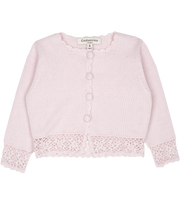 Baby Girl - Sandra 100% Cotton Round Neck Cardigan and Pull On Pants with Crochet Details Set