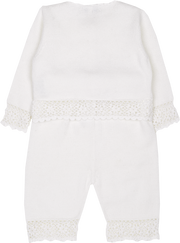 Baby Girl - Sandra 100% Cotton Round Neck Cardigan and Pull On Pants with Crochet Details Set