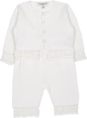 Baby Girl - Sandra 100% Cotton Round Neck Cardigan and Pull On Pants with Crochet Details Set