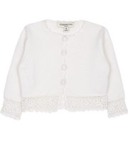 Baby Girl - Sandra 100% Cotton Round Neck Cardigan and Pull On Pants with Crochet Details Set