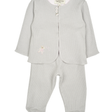Baby Girl - Cotton Shrug Cardigan With Teddy Emblem And Leggings Set