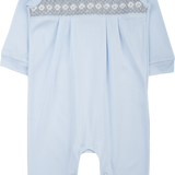Baby Boy - 100% Pima Cotton Smocked Babygro With Pointed Flat Collar