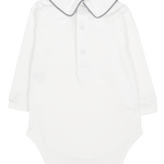 Baby Boy - 100% Cotton Long Sleeve Bodysuit With Classic Collar, Ball Embroidery And Border Detail