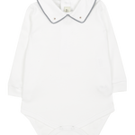 Baby Boy - 100% Cotton Long Sleeve Bodysuit With Classic Collar, Ball Embroidery And Border Detail