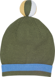 Baby Boy - Cotton Hat With Contrast Border And Stripe Ball