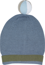 Baby Boy - Cotton Hat With Contrast Border And Stripe Ball