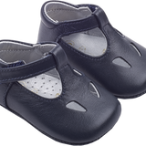 Baby Boy - 100% Leather T-Bar Crawling Shoes With Cut Out Inserts