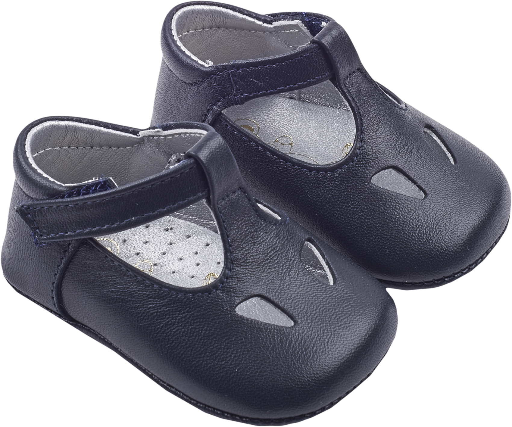 Baby Boy - 100% Leather T-Bar Crawling Shoes With Cut Out Inserts
