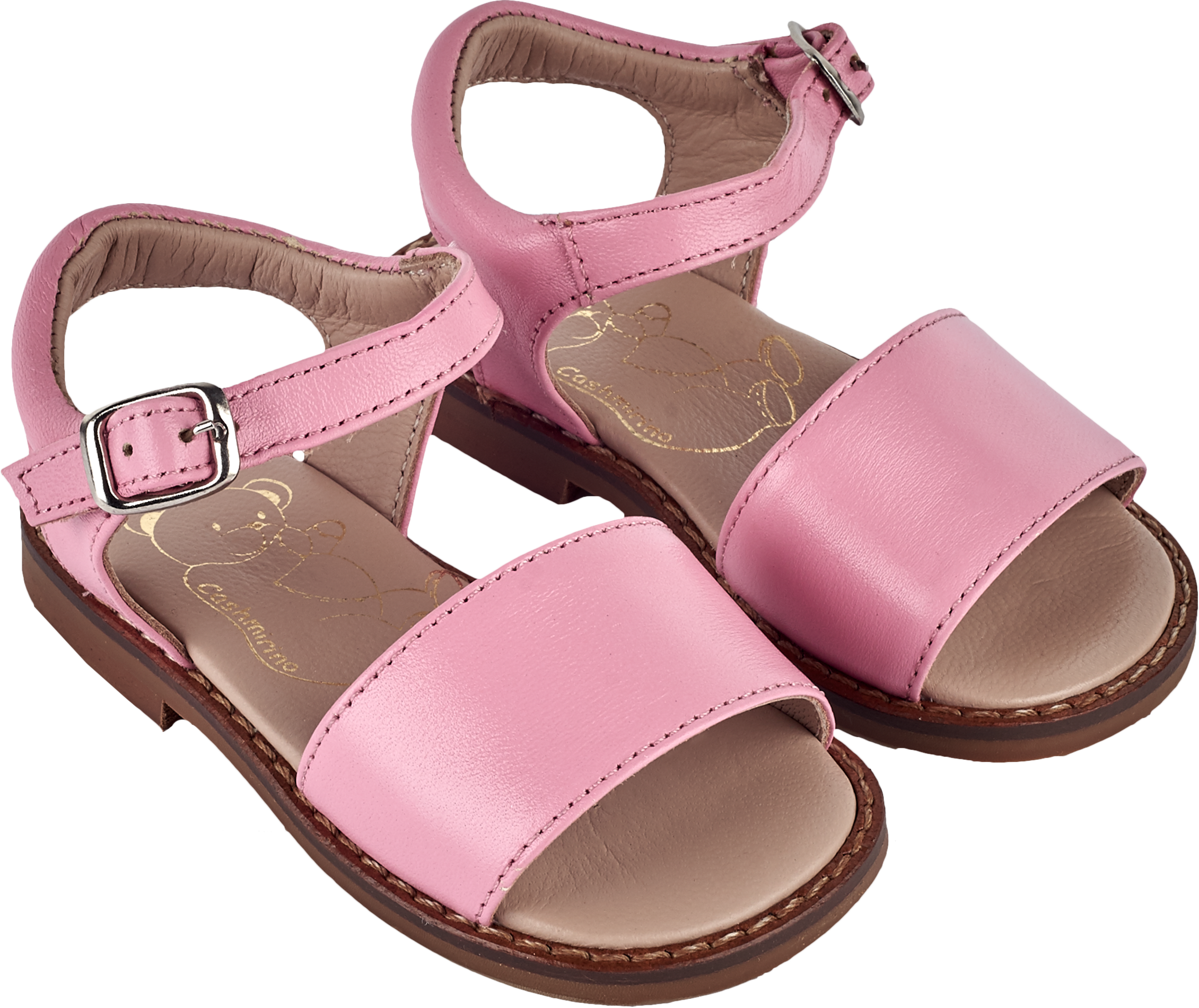 Girl wearing leather sandals with ankle strap – classic summer shoes