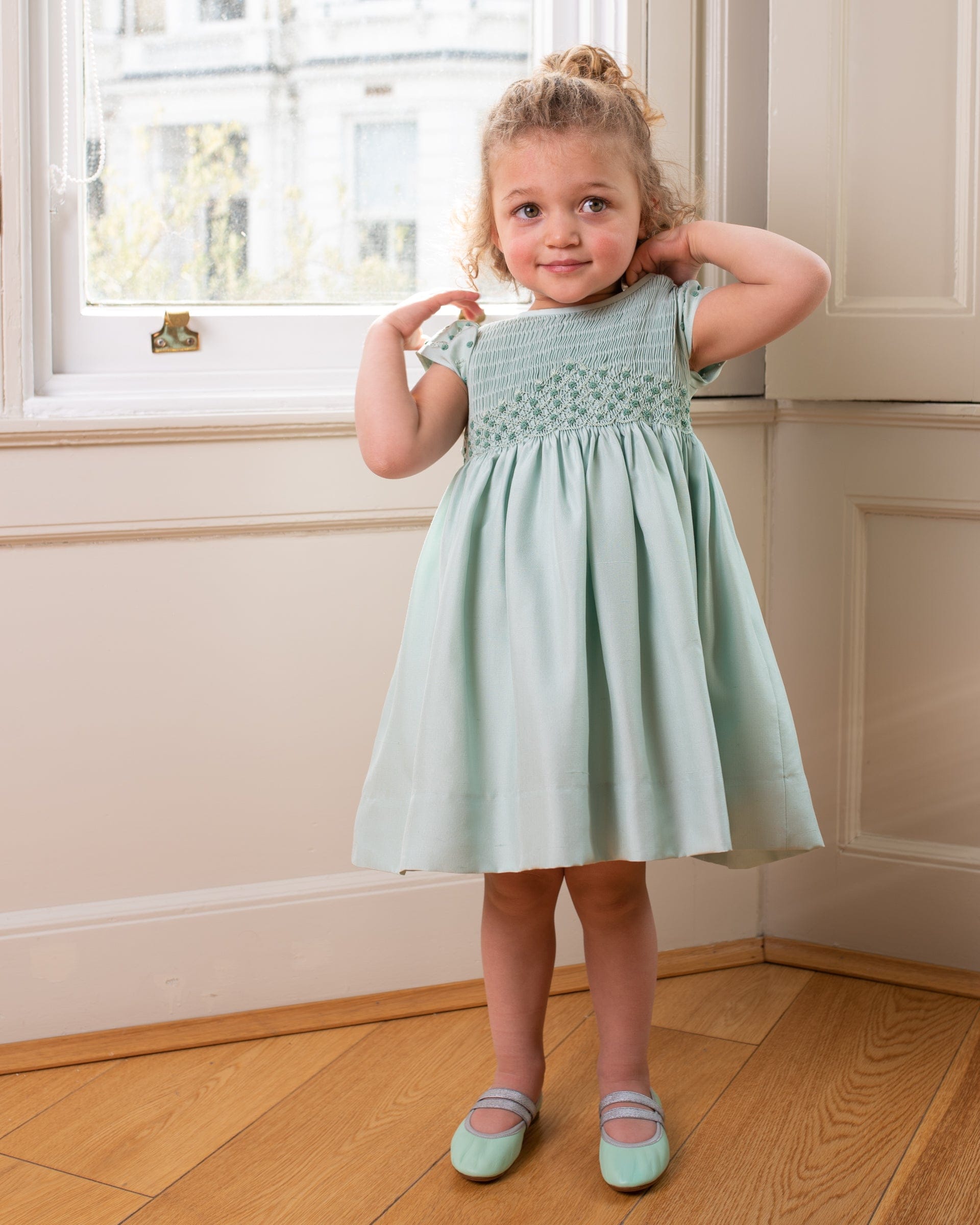 Girl - Beatrice Silk Hand Embroidered Smocked Dress